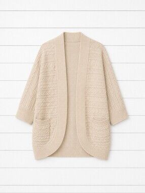 Cashmere 100% Lockhart Open Faced Oversized Shawl Beige Cardigan Small